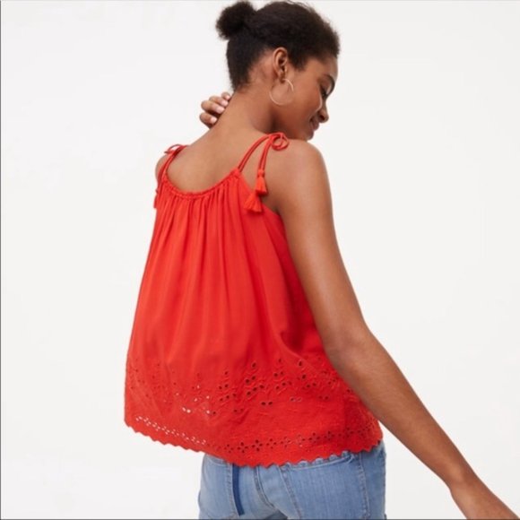 Ann Taylor LOFT XS red tassel tank top blouse - Picture 2 of 11